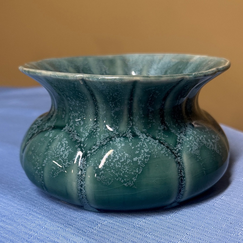 Sold
Brush Mccoy Planter Spittoon Green Blue Drip Glaze Bowl 190-6 USA